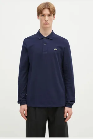 Lacoste Bavlněné tričko s dlouhým rukávem tmavomodrá barva