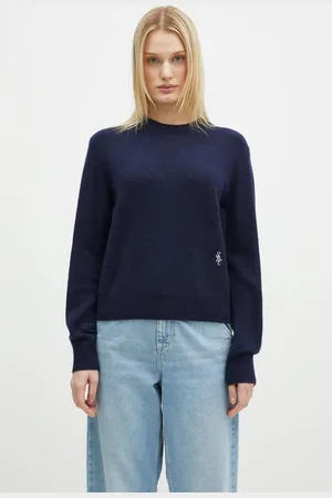 Sporty & Rich Kašmírový svetr SRC Wool Cashmere tmavomodrá barva