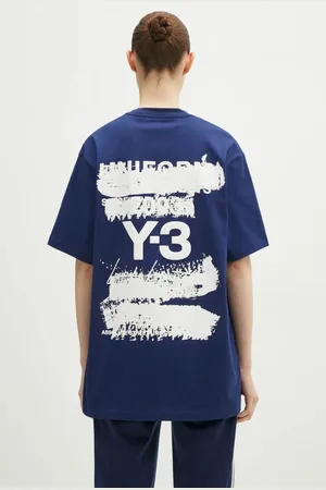 Y-3 Bavlněné tričko Graphic SS Tee tmavomodrá barva