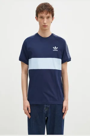 adidas Bavlněné tričko 3-Stripes Panel tmavomodrá barva