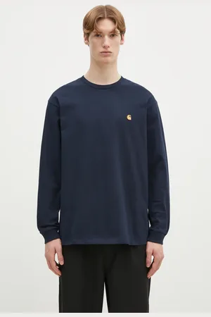 Carhartt Bavlněné tričko s dlouhým rukávem Longsleeve Chase tmavomodrá barva
