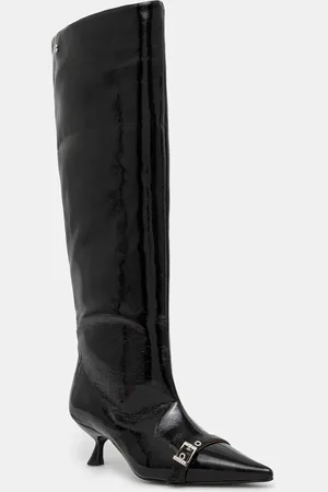 Ganni Kozačky Eyelets Slouchy High Shaft Boot Naplack dámské