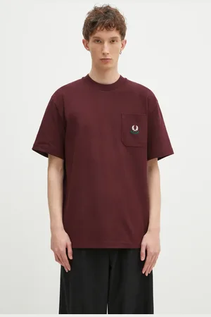 Fred Perry Bavlněné tričko vínová barva