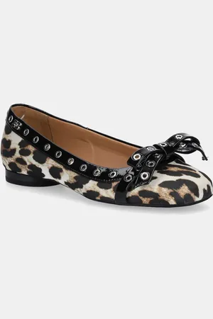 Ganni Baleríny Eyelets Bow Ballerina Satin Print barva