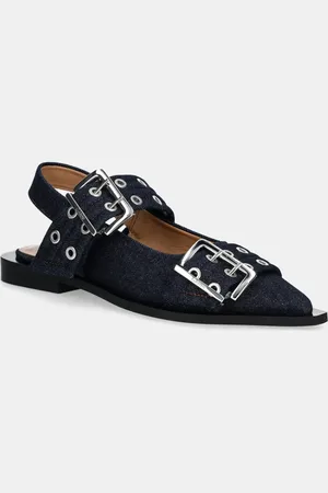 Ganni Baleríny Feminine Buckle Ballerina Denim tmavomodrá barva