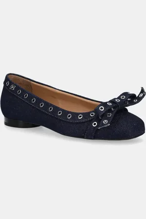 Ganni Baleríny Eyelets Bow Ballerina Denim tmavomodrá barva