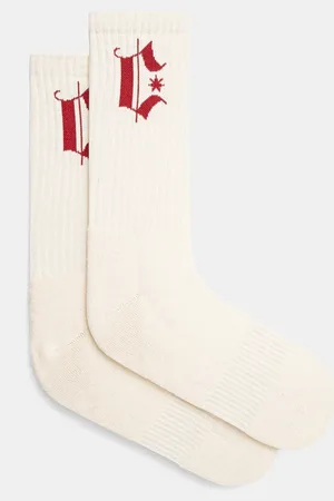 MARCELO BURLON Ponožky Headletter Short Socks Ecru Burgundy pánské