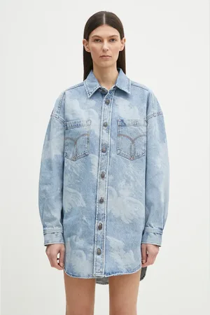 Fiorucci Džínové šaty Angel Print Denim Shirt Dress barva