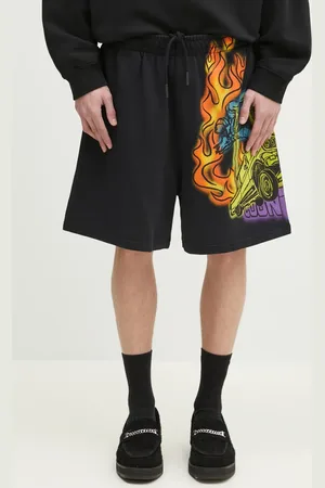 MARCELO BURLON Bavlněné šortky County Flame Comfy Sweatshort Black Red pánské