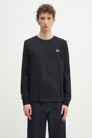 Fred Perry Bavlněné tričko s dlouhým rukávem tmavomodrá barva