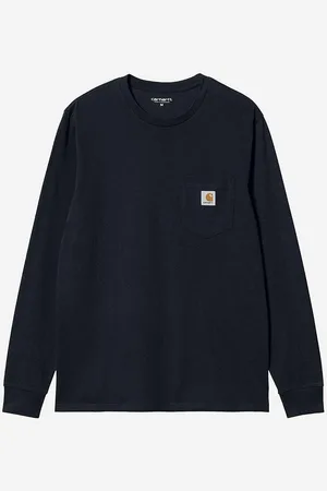 Carhartt Bavlněné tričko s dlouhým rukávem L/S Pocket T-Shirt tmavomodrá barva