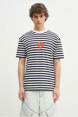 MARCELO BURLON Bavlněné tričko Bunny Heart Stripe Basic Tee White Navy tmavomodrá barva
