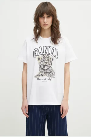 Ganni Bavlněné tričko Basic Jersey Leopard Relaxed barva