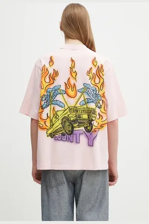 MARCELO BURLON Bavlněné tričko County Flame Boxy T-Shirt Pink Red barva