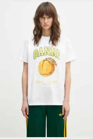 Ganni Bavlněné tričko Basic Jersey Peach Relaxed barva