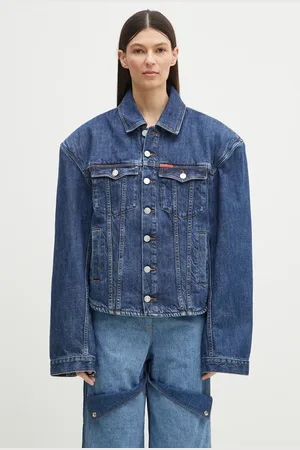 MARTINE ROSE Džínová bunda Extreme Shoulder Denim tmavomodrá barva