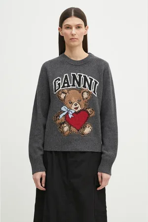 Ganni Svetr Graphic Wool Mix Bear Crewneck barva