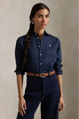 Ralph Lauren Lněná košile tmavomodrá barva