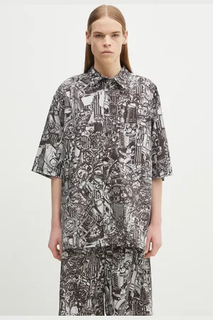 MARCELO BURLON Bavlněná košile Aop Mech Bowling Shirt Dark Grey Medium barva