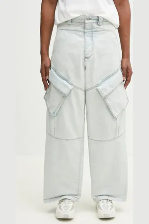 MARCELO BURLON Bavlněné džíny Bleach Denim Wide Cargo Light Blue No Co pánské