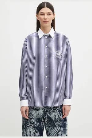 Sporty & Rich Bavlněná košile Bristol Crest 100th Oversized tmavomodrá barva