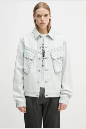 MARCELO BURLON Džínová bunda Bleach Denim Cargo Jacket Light Blue No barva