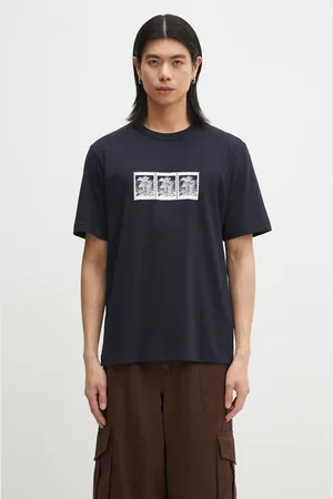 Norse projects Bavlněné tričko Holger Post Stamp Print T-Shirt tmavomodrá barva