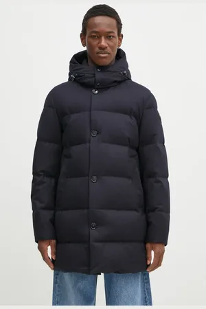 Woolrich Vlněná bunda Luxe Long Parka tmavomodrá barva