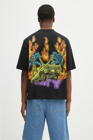 MARCELO BURLON Bavlněné tričko County Flame Boxy T-Shirt Black Red barva
