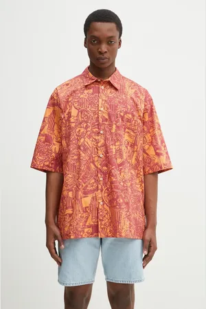 MARCELO BURLON Bavlněná košile Aop Mech Bowling Shirt Orange Burgundy barva