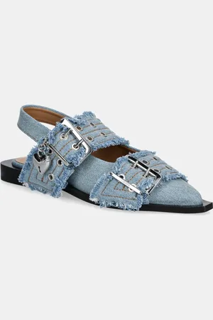 Ganni Baleríny Feminine Buckle Ballerina Charms Denim barva