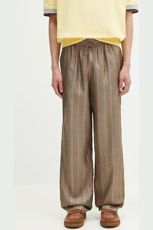 Drôle de Monsieur Hedvábné kalhoty Le Pantalon Rayure Fleuries pánské