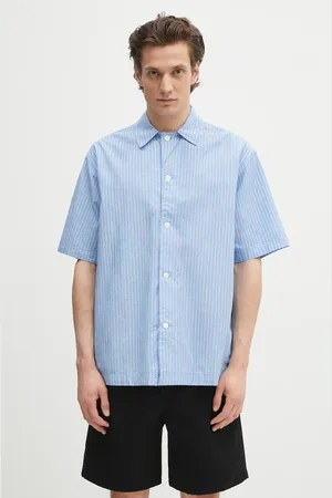 Norse projects Bavlněná košile Mads Poplin Stripe SS pánská