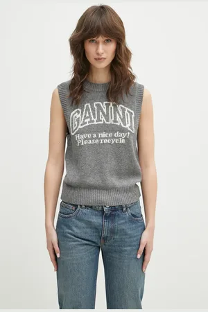 Ganni Vlněná vesta Graphic Wool Vest barva