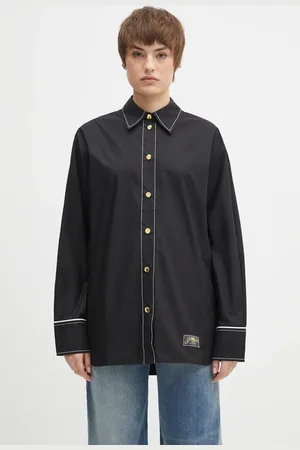 Ganni Bavlněná košile Cotton Poplin Long Sleeve Raglan dámská