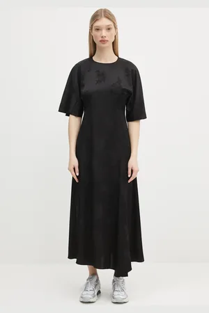 Ganni Šaty Fluid Satin Jacquard Slit Long barva
