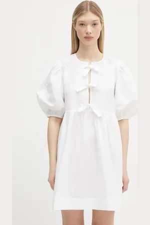 Ganni Bavlněné šaty Cotton Poplin Tie String Mini barva