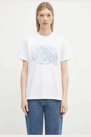 Ganni Bavlněné tričko Basic Jersey Tattoo Lace Relaxed dámské
