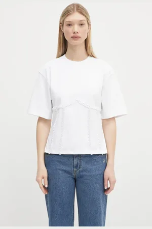 Ganni Bavlněné tričko Heavy Cotton Tie Back Waisted dámské
