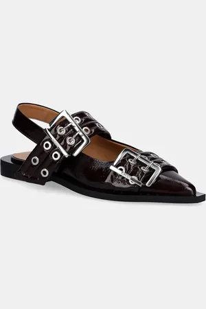 Ganni Baleríny Feminine Buckle Ballerina vínová barva