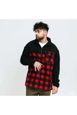Urban classics Mikina Patterned Polar Fleece Track Jacket Black/ Red L