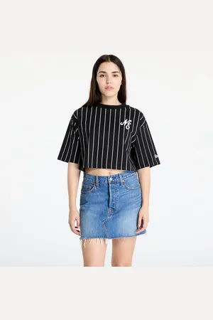 New Era Tričko Pinstripe Crop Tee Black/ Off White L