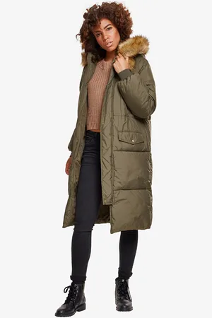 Urban classics Bunda Ladies Oversize Faux Fur Puffer Coat Darkolive/ Beige L