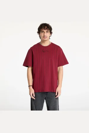 Karl Kani Tričko Small Signature Essential Pinstripe Tee light Dark Red/ Black S
