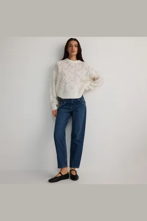 Reserved Džíny mom fit s perlovým zdobením