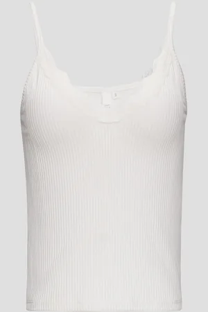 QS by s.Oliver Zkrácený top se střihem Slim Fit, s krajkovým detailem a žebrovou strukturou, Dámy