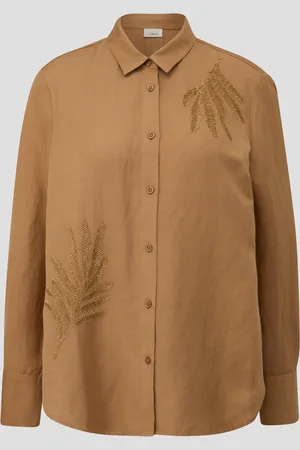 QS by s.Oliver Longbluse aus Leinenmix mit Schmuckperlen