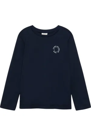 QS by s.Oliver Unisex tričko s dlouhým rukávem z bavlny s malým natištěným detailem