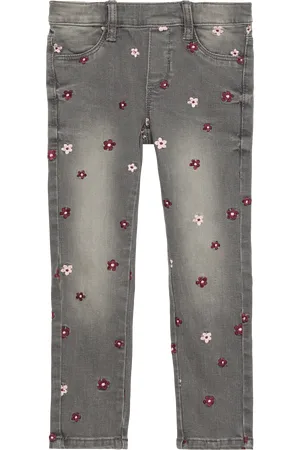 QS by s.Oliver Džínové tregíny / Skinny Fit / Mid Rise / Skinny Leg / s květinovou výšivkou