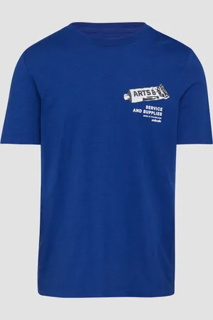 QS by s.Oliver Baumwoll-T-Shirt mit Frontprint und Flammgarnstruktur